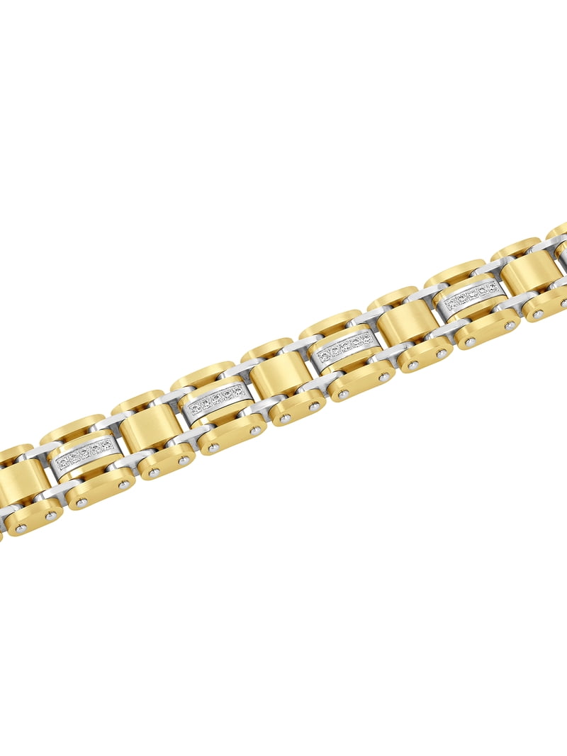 Men's Two-Tone Stainless Steel Cubic Zirconia Bracelet