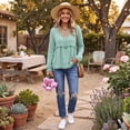 thumbnail image 4 of Retro Fringe Long Sleeve Tshirt for Women Fall Casual V Neck Raw Hem Soft Beach Shirts Army Green S, 4 of 7