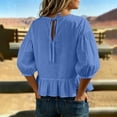 thumbnail image 5 of ClodeEU Women's Round Neck Bubble 3/4 Sleeve Tops,Casual Ruff Hem Cropped Blouses ,Women's Plus M, 5 of 5