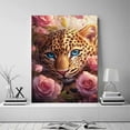 thumbnail image 4 of Mudket Blue Eyed Leopard with Pink Roses Framed Canvas Wall Art, Girly Floral Animal Print Decor for Girls Bedroom, Living Room, Vanity Space, Ready to Hang - 36"L x 24"W, 4 of 10