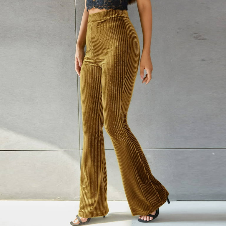 YYDGH Women's Velvet Pants High Waisted Flare Pants Solid Color Bell Bottom  Long Pants Trousers Gold Gold 