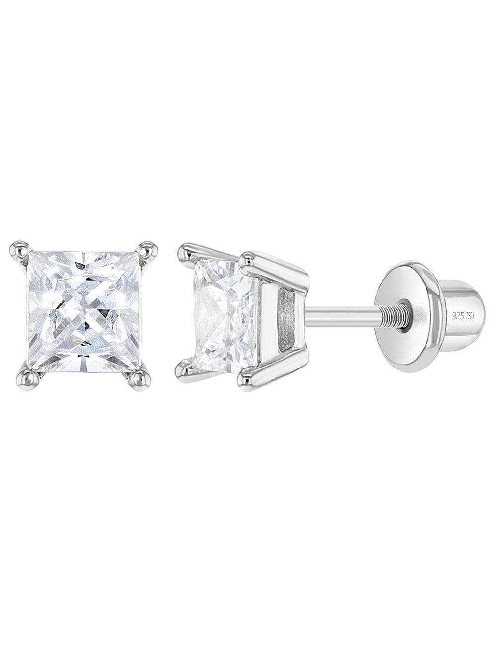 FB Jewels Solid Stainless Steel Polished Square CZ Cubic Zirconia Post Earrings