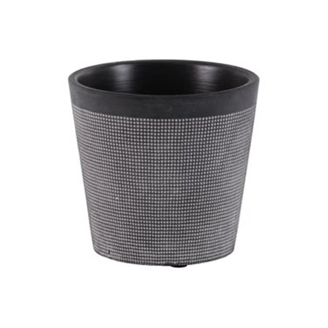 Ciment Pot Rond avec Treillis Corps Design Carré & Fond Conique & 44; Finition Béton Lavé - Noir