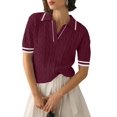 thumbnail image 1 of Vestido tipo suéter Micoson para mujer, manga corta, cuello en V, rojo vino, XL, 1 of 6