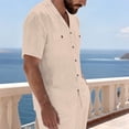 thumbnail image 5 of BangWanChi Mens Loose Fit Beach Button Up Shirts Men's Solid Color Short Sleeve Lapel Classic Button Placket Cardigan with Multiple Pockets Shirt Top, 5 of 6