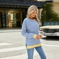 thumbnail image 3 of IWEMEK Women Sweatshirts Stripe Fall Long Sleeve Tops Loose Fitting Casual Trendy Tunic Shirts Crew Neck Baggy Pullover, 3 of 8