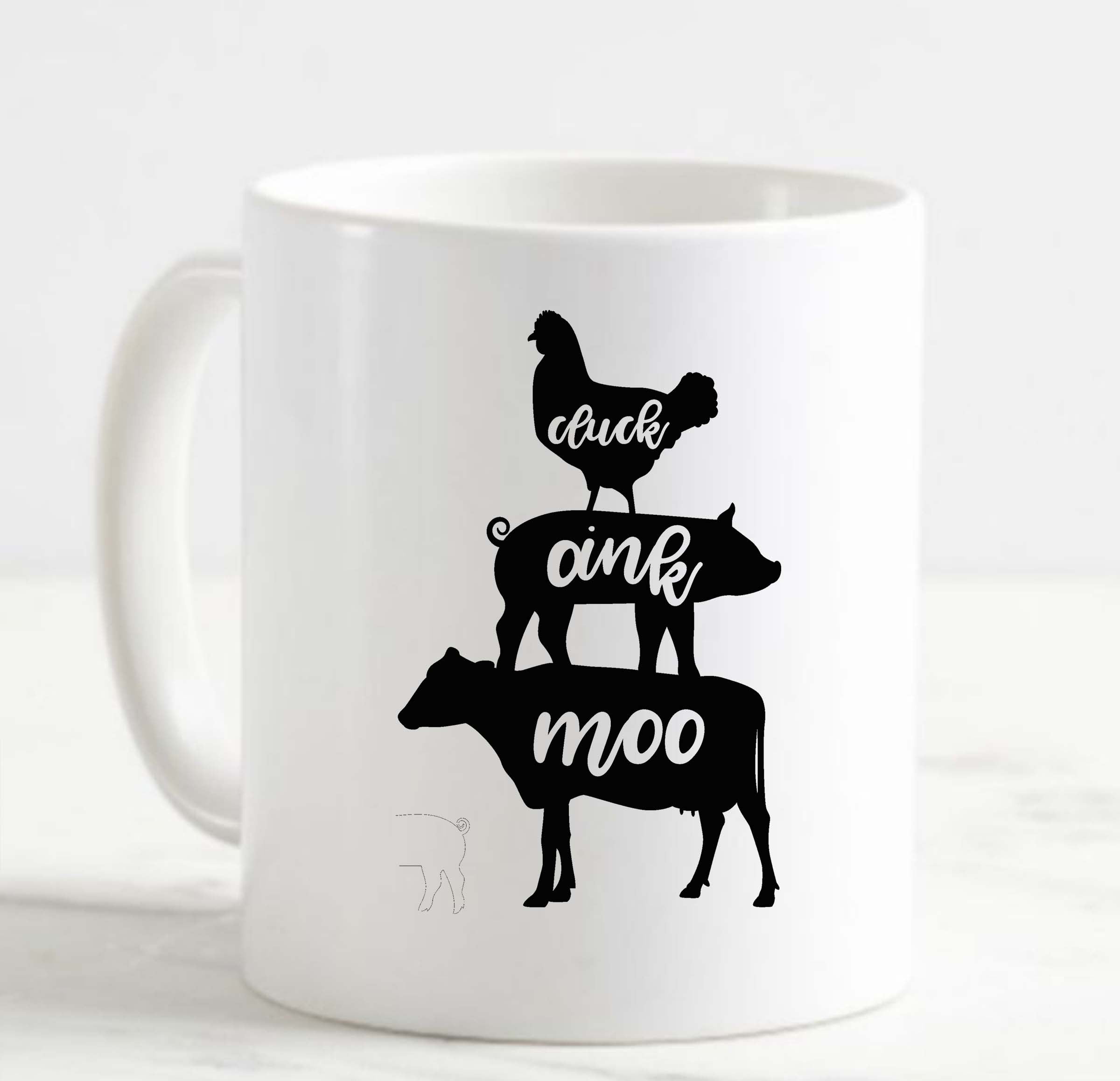 Coffee Mug Cluck Oink Moo Pig Cow Rooster Farm Animals Farm Life