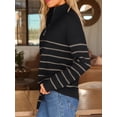thumbnail image 3 of Women's Quarter Zip Striped Oversized Sweater 2025 Mock Turtleneck Fall Fashion Outfit, 3 of 12