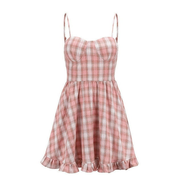 Vestido Camisola Rosa,Vestido A Cuadros Verano Mujer Camisola Vestido A Cuadros Vestido Sin Mangas Claridad Notable