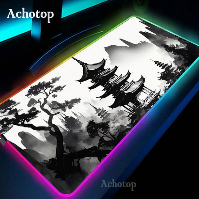 Black And White RGB Laptop Gamer Mousepad Gaming Mouse Pad Mountain Serenity Large Rug Keyboard 100x50 LED Desk Mat With Backlit