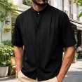 thumbnail image 5 of Stamzod Mens Summer Shirts 2026 Stand Collar Short Sleeve Dress Shirt Casual Work Wedding Button Up Shirt Black L, 5 of 10