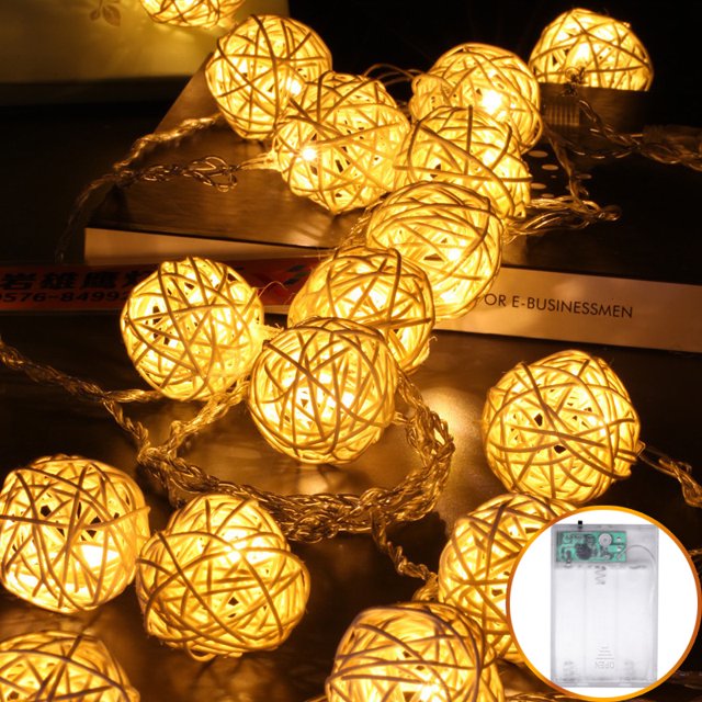 Guirnalda de 20 luces LED JAMW 8,2 pies 20 bolas de ratán luz de Navidad blanco cálido Sencillez