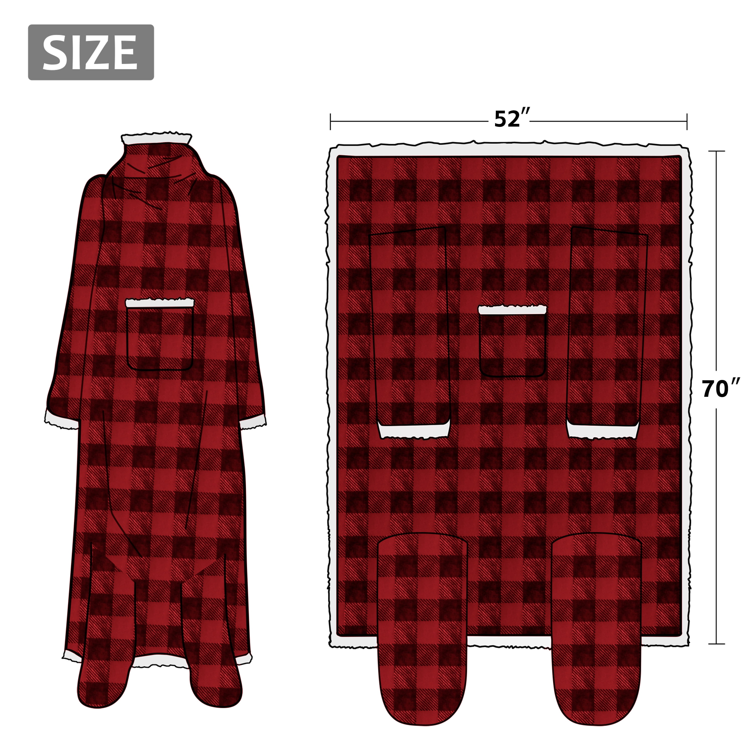 Catalonia Wearable TV Blanket with Sleeves Arms & Feet pockets for Adult Micro Plush Fleece Large Wrap Throw Robe 75 x 5