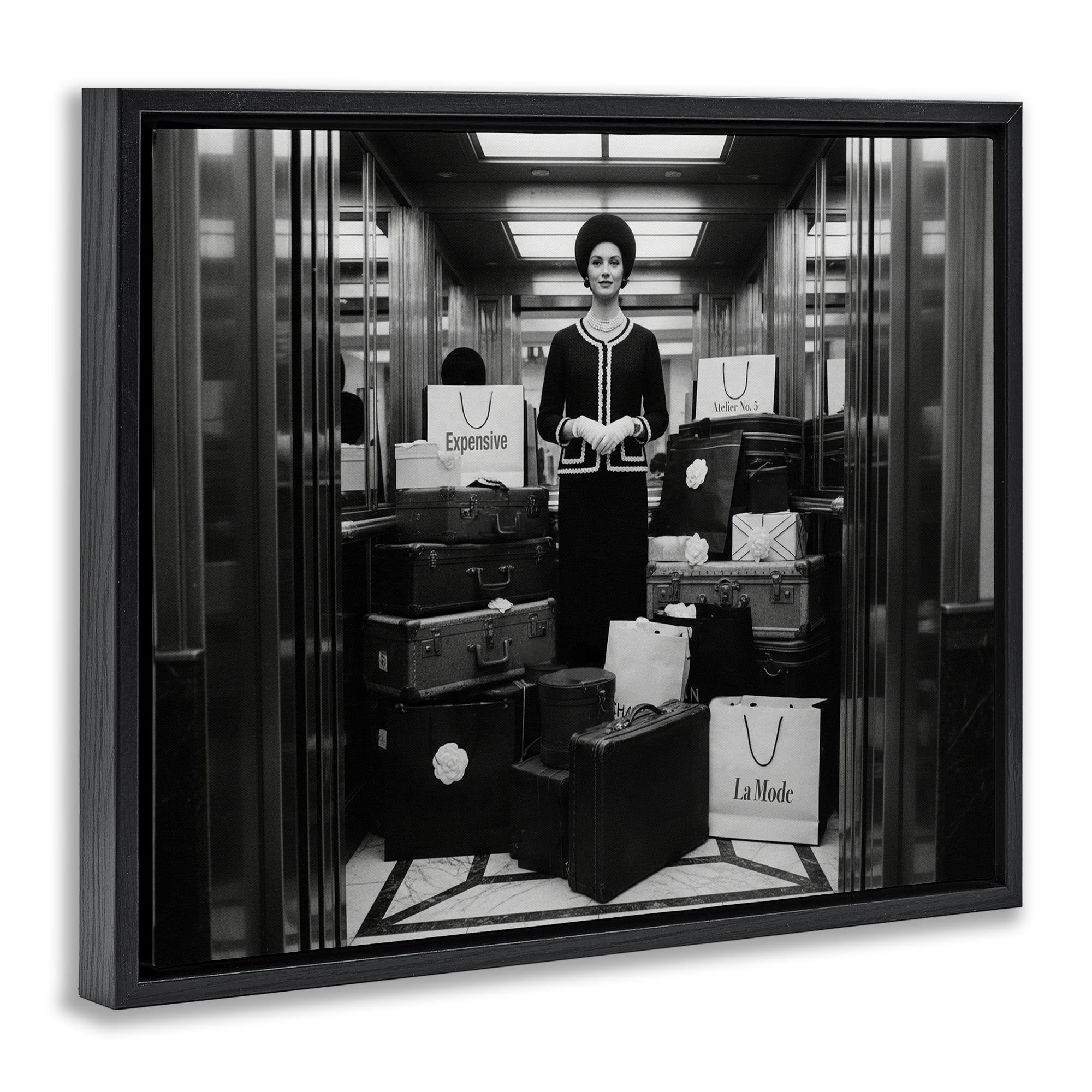 Stupell Industries Elevator Chic Shopping Black Framed Floater Canvas Wall Art, design by A Barefoot Stylist