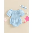 thumbnail image 4 of Bagilaanoe Newborn Baby Girl Summer Rompers Plaid Short Sleeve Off Shoulder Bodysuits + Headband 3M 6M 12M 18M Infant One Piece Jumpsuit, 4 of 7