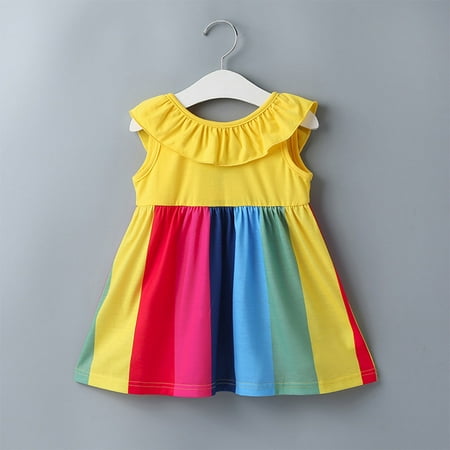 

Dyfzdhu Girls Dress Toddler Baby Kids Girls Sleeveless ruffle bowknot Back Multicolor Summer Dress