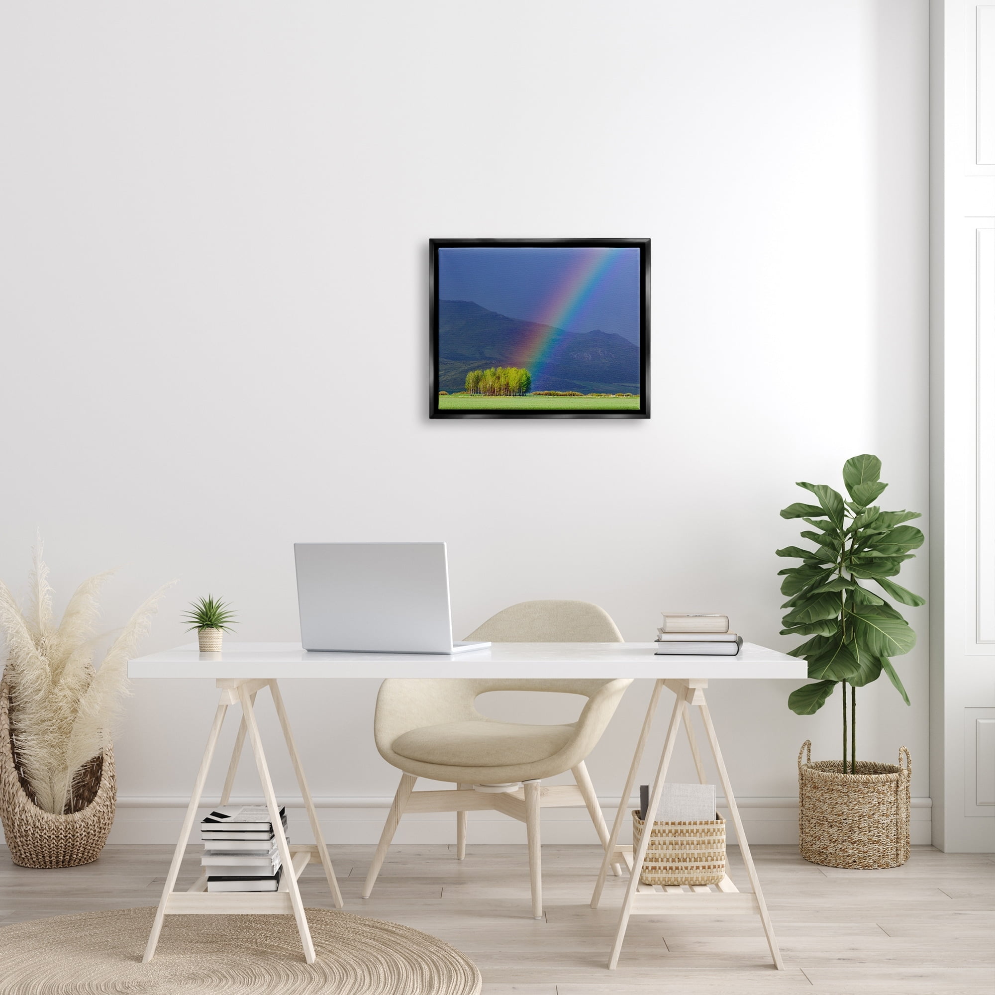 Stupell Industries Uplifting Rainbow Rays Tree Grove Mountain Landscape Photograph Jet Black Floating Framed Canvas Print Wall Art, Design by Steve Smith