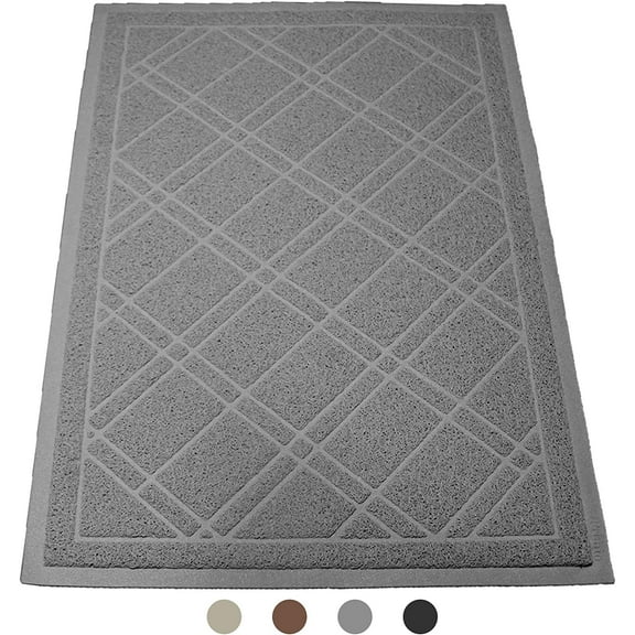 iPrimio Cat Litter Box Mat with Plaid Design | Kitty Litter Box Trapping Mat | Phthalate & BPP Free | Extra Large Jumbo Trap Mats (42"x 36") - Blue Gray
