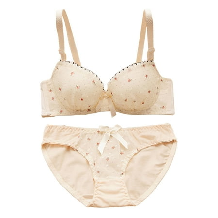 

Lingerie Sets Womens Soft Lace See Through Underwear Floral Lace Underwire Sheer Push Up Bra and Panty Sets for Women Comfy Beige F