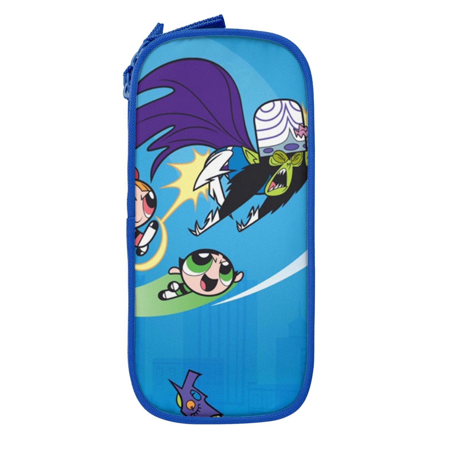The Powerpuff Gi-rls Pencil Case Large Capacity Pencil Pouch Penbag Office Stationery Organizer Travel Makeup Bag Blue
