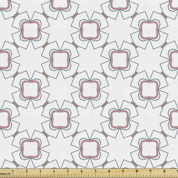 Geometric Fabric by the Yard, Connected Composition of Stars and Geometric Lines on a Plain Background, Decorative Upholstery Fabric for Chairs & Home Accents, Dried Rose White by Ambesonne