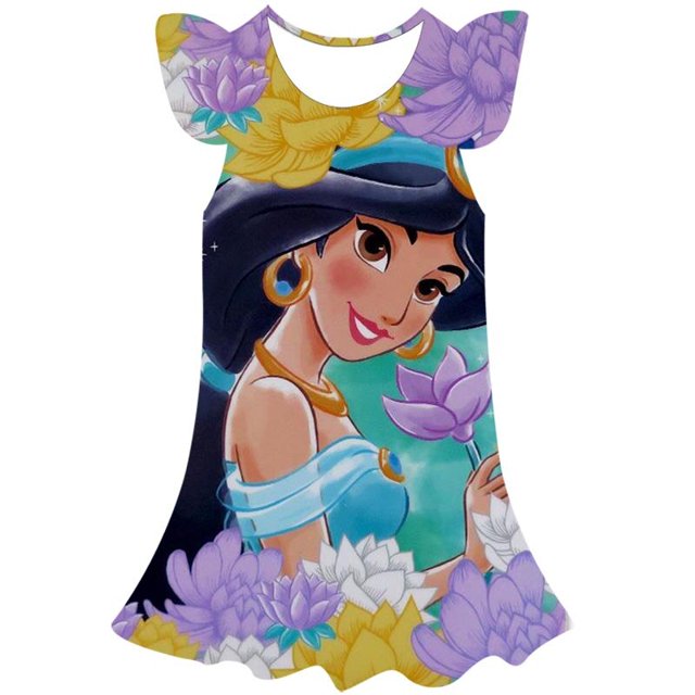 Novedad de verano, vestido de princesa Jasmine de Disney para niños, ropa de princesa para niñas, vestido de princesa Jasmine estampado, bonito vestido de moda 9T Gao Jinjia LED