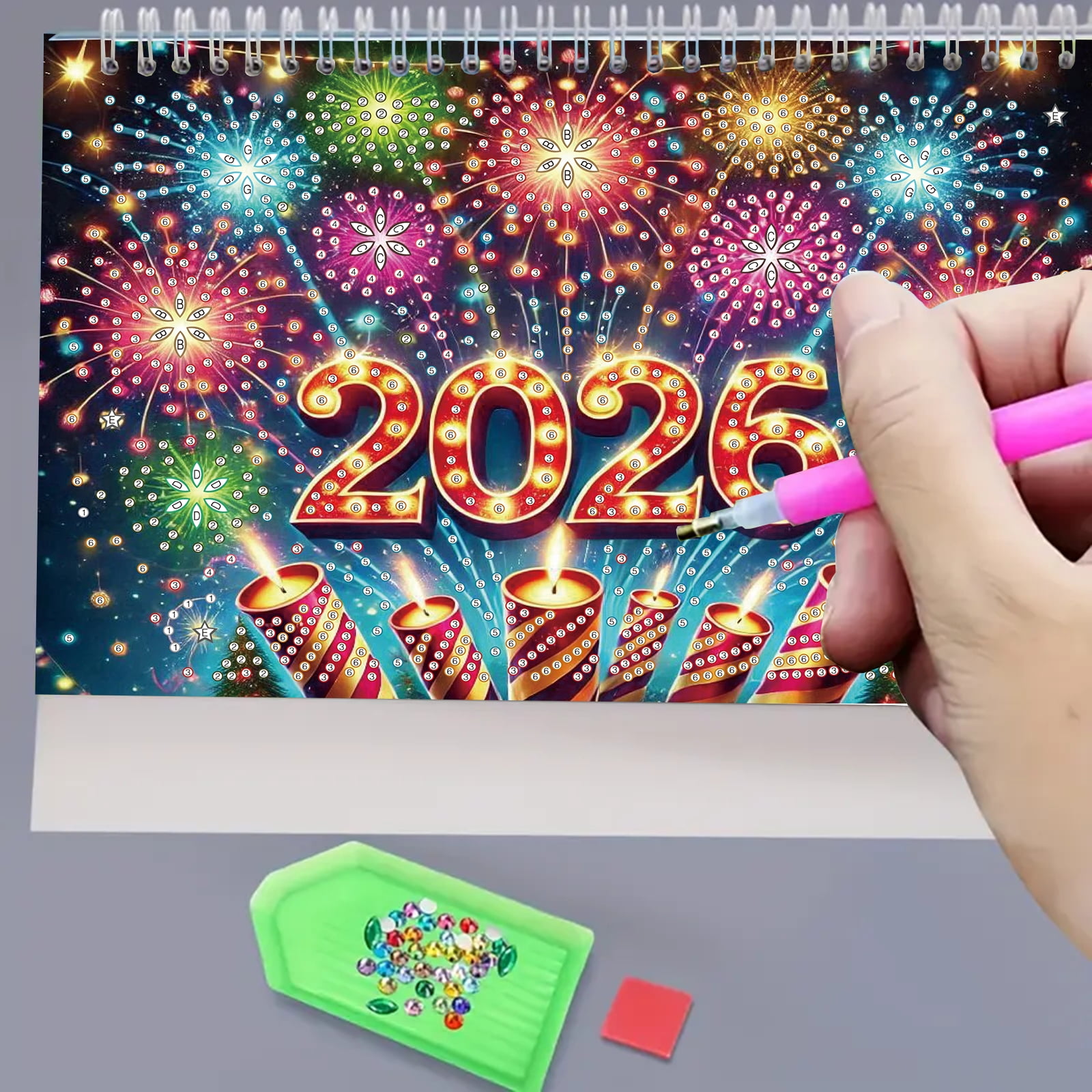 FLOPESN 2026 DIY Diamond Art Painting Desk Calendar,Monthly Flip Tabletop Calendar,Thick Paper with To Do List for Home Office Planning