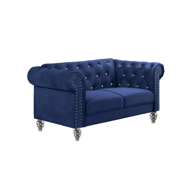 New Classic Furniture Emma Crystal Velvet Fabric Loveseat in Royal Blue