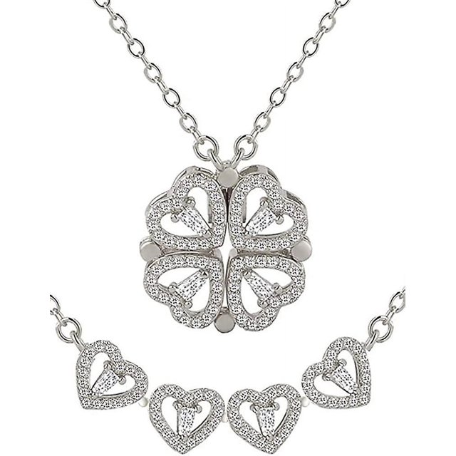 Sin Cuello Para Mujer- Acero Inoxidable- 2 En 1- Regalo Para Cualquier Ocasión- Se Convierte En 4 Corazones-