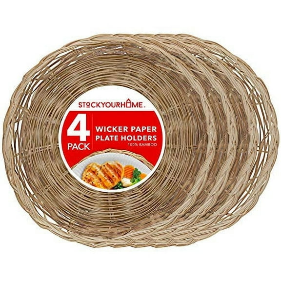Stock Your Home 9 Inch Paper Plate Holder - 4 Pack Bamboo Trays