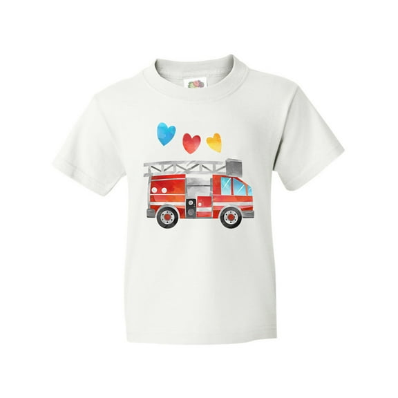 Inktastic Valentine's Day Fire Truck with Hearts Youth T-Shirt