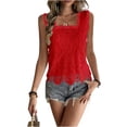 thumbnail image 2 of Women's Lace Sleeveless Blouses Square Neck Scalloped Dressy Casual Shirts Going Out Tops Red XL, 2 of 5