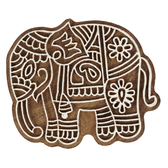 IBA Indianbeautifulart Textile Printing Block Indian Traditional Elephant Block Hand Carved Wooden Stamp Wood Block Printing Textile Stamps For Fabric/ Pottery Blocks,3 Inch