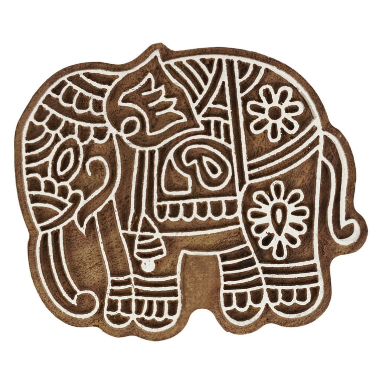 CRAFT Carved Wood Henna Elephant Decor