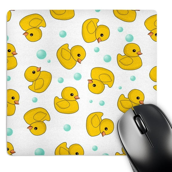 3dRose, Cute Rubber Ducky pattern on white. yellow ducks soap bubbles. duckies, MousePad