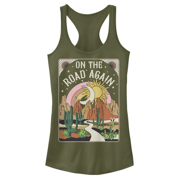 Junior's Lost Gods On the Road Again Racerback Tank Top Military Green Large