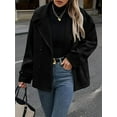 thumbnail image 2 of ASDFVBKG Womens Cropped Wool Jacket Casual Notched Collar Long Sleeve Double Breasted Pea Coat Loose Button Fashion Winter Blazer Jacket Overcoat Black XL, 2 of 3