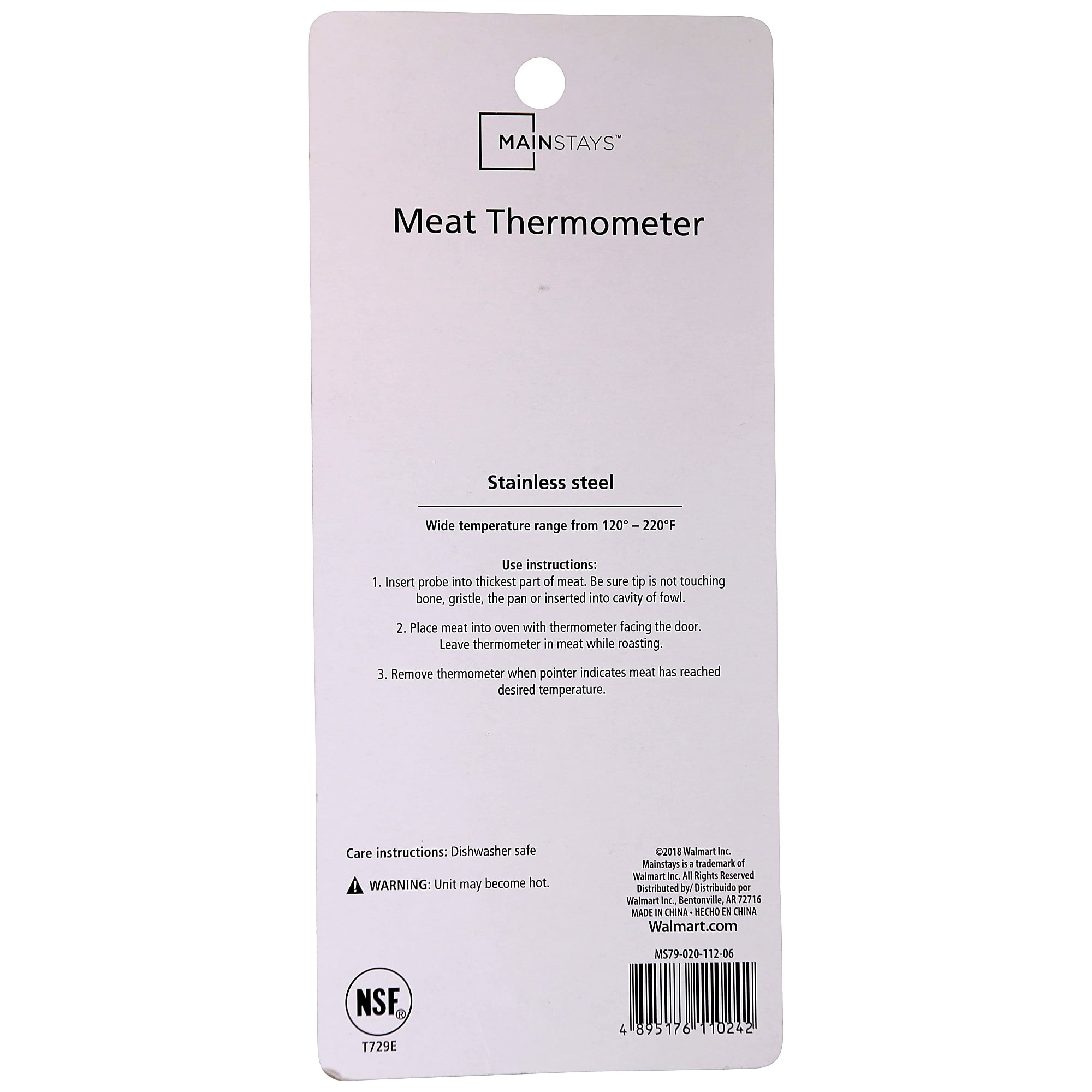  Mainstays NSF Certified Oven Safe Meat Thermometer