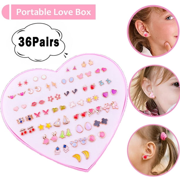 MAINYU 36 Pairs Hypoallergenic Kids Earrings for Girls Cute Animal ...