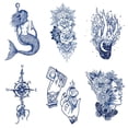 thumbnail image 1 of Tatuajes Pegatinas 6PCS Sirena Tatuaje Semipermanente Cráneo Búho para Adultos, 1 of 9