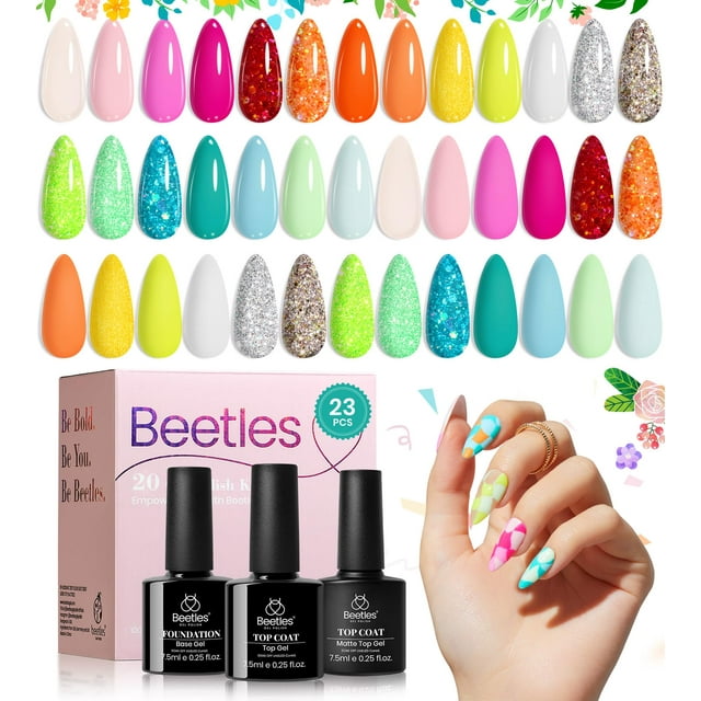 Set de esmaltes de uñas Beetles Spring Gel, 20 colores neón, 23 unidades