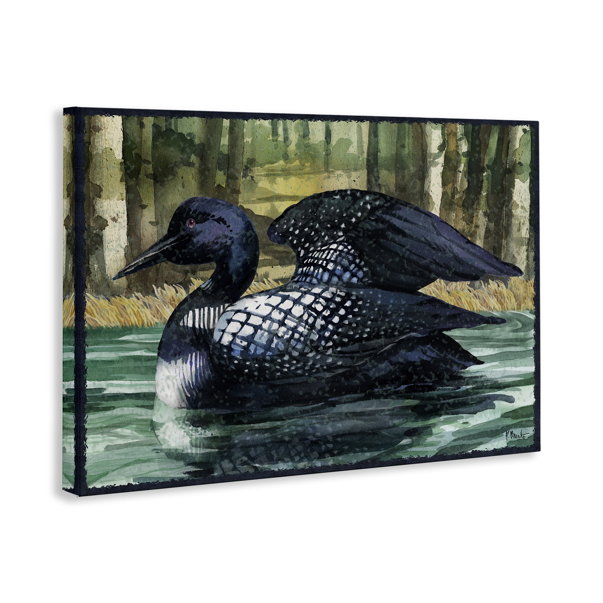 Stupell Industries Swimming Woodland Loon Animals Painting Wrapped Canvas Art Print Wall Art, 45 x 30