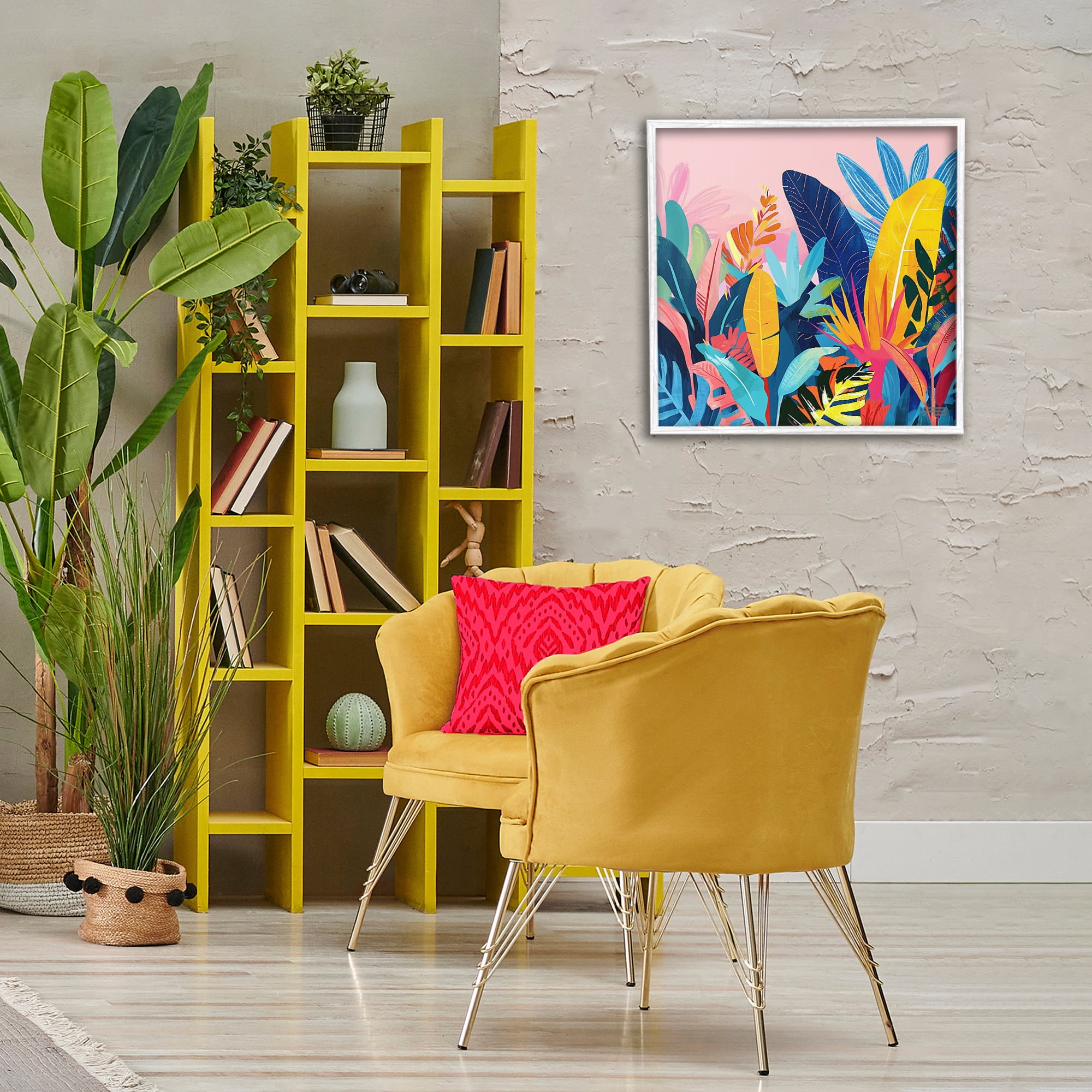 Stupell Industries Bold Tropical Jungle Leaves Botanical & Floral Painting White Framed Art Print Wall Art, 24 x 24