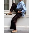 thumbnail image 4 of Womens Satin Elastic Waist Wide Leg Long Pants Brown S, 4 of 8