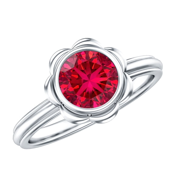 Rosec Jewels Certified 1 Carat Lab Grown Ruby Engagement Ring (AAAA Quality) - Bezel Set Ruby Flower Ring - with Jewelry Box, 925 Sterling Silver, US 4.00