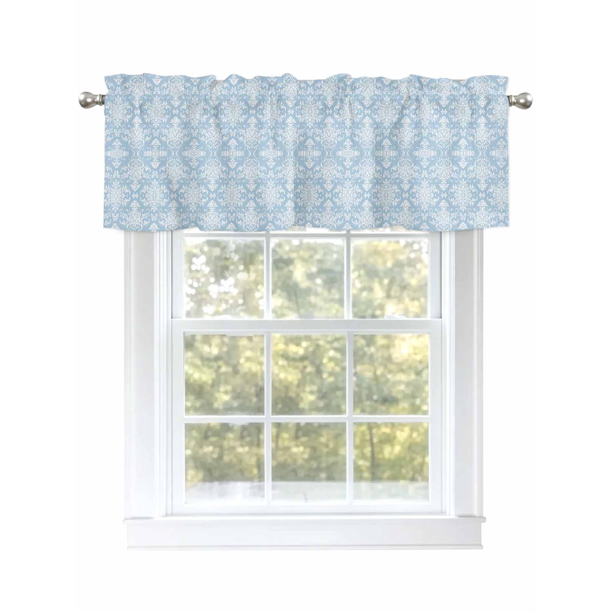 Blue Boho Floral Curtain Valances for Windows, Ethnic Neutral Abstract Floral Texture Kitchen Valance Window Treatment, Light Filtering Block Curtains for Bathroom/Bedroom/Living Room 54'' x 18''