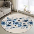 thumbnail image 3 of White Blue Flowers Round Area&nbsp;Rug 4ft Spring Pastoral Art Linen Texture Non-Slip&nbsp;Washable Circle Rugs Soft Felt Indoor Floor Mat for Bedroom Kitchen Living Room Bathroom, 3 of 9
