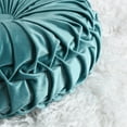 thumbnail image 4 of HIG Set of 2 Pumpkin Pleated Round Throw Pillows, Soft Velvet, Teal, 14.5" Diameter, 4 of 7