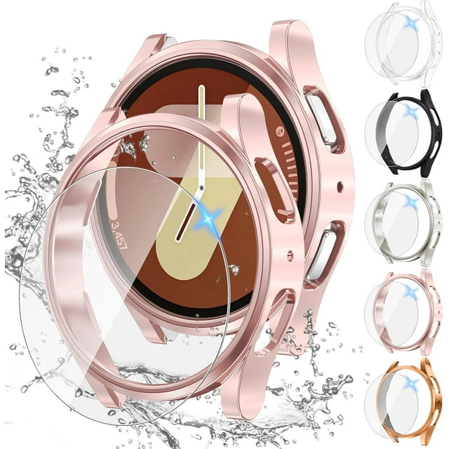 XIHAMA 5pcs Samsung Galaxy Watch 7 40mm Screen Protective Case Accessory, Hard PC Case and HD Anti-fog Tempered Glass Protector