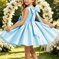 thumbnail image 6 of Girls Satin Mini Princess Dresses Trendy Sleeveless Ruched A Line Bow Detail Gown for Wedding Birthday Party Pageant Holiday Ceremony Blue 1-2 Years, 6 of 6